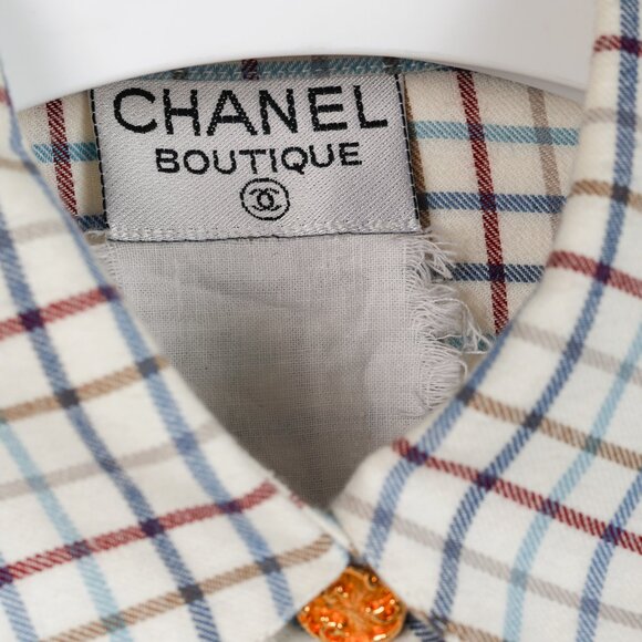 Chanel Boutique Vintage White Plaid Buttoned Flannel - Picture 8 of 8